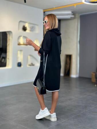 Kadın Uzun Kollu Kapüşon Ve Ribana Detay Diz üstü Elbise - 5