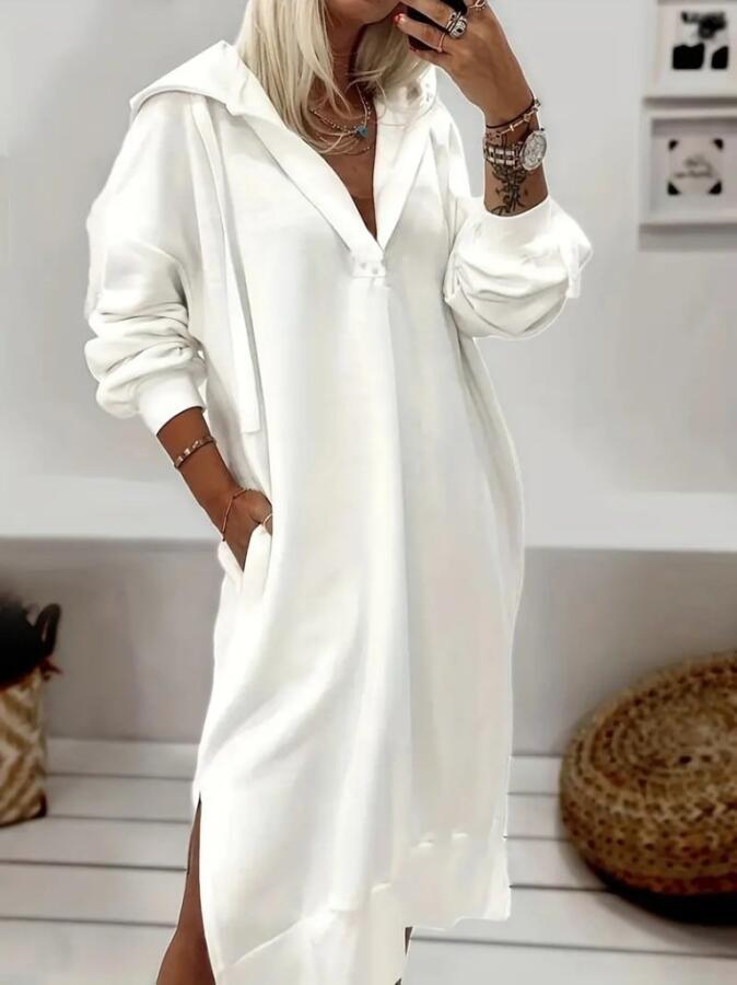 Kadın Uzun Kollu Kapüşonlu Yakası Açık Modal Elbise - 1