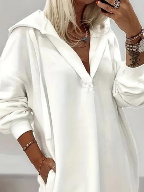 Kadın Uzun Kollu Kapüşonlu Yakası Açık Modal Elbise - 2