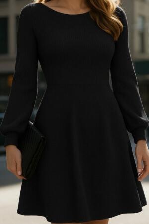 Kadın Uzun Kollu Kayık Yaka Kısa Triko Elbise - ANGELINO BuyukBedeniz (1)