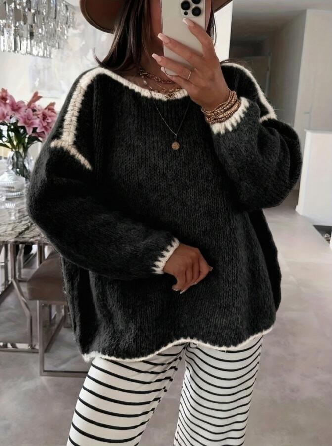 Kadın Uzun Kollu Kayık Yaka Triko Bluz - 1