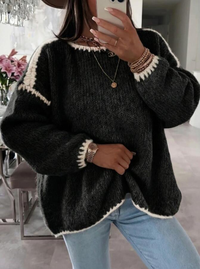 Kadın Uzun Kollu Kayık Yaka Triko Bluz - 2