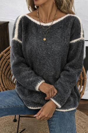 Kadın Uzun Kollu Kayık Yaka Triko Bluz - ANGELINO BuyukBedeniz