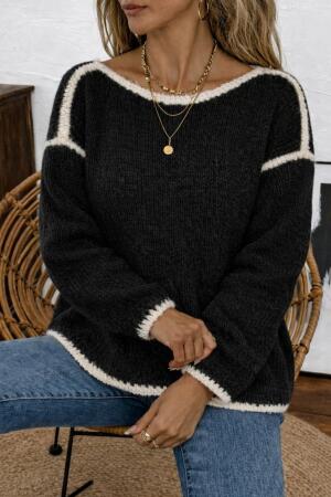 Kadın Uzun Kollu Kayık Yaka Triko Bluz - ANGELINO BuyukBedeniz