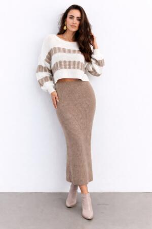 Kadın Uzun Kollu Kayık Yakalı Salaş Triko Bluz Ve Etek Ikili Takım - ANGELINO BuyukBedeniz