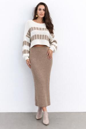 Kadın Uzun Kollu Kayık Yakalı Salaş Triko Bluz Ve Etek Ikili Takım - ANGELINO BuyukBedeniz (1)