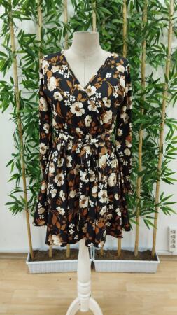 Kadın Uzun Kollu Kruvaze Yaka çiçek Desenli Dalgıç Elbise - 7