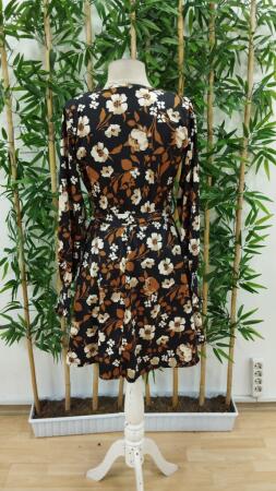 Kadın Uzun Kollu Kruvaze Yaka çiçek Desenli Dalgıç Elbise - 8