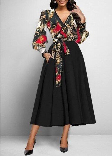 Kadın Uzun Kollu Kruvaze Yaka Dalgıç Krep Midi Boy Elbise - 1