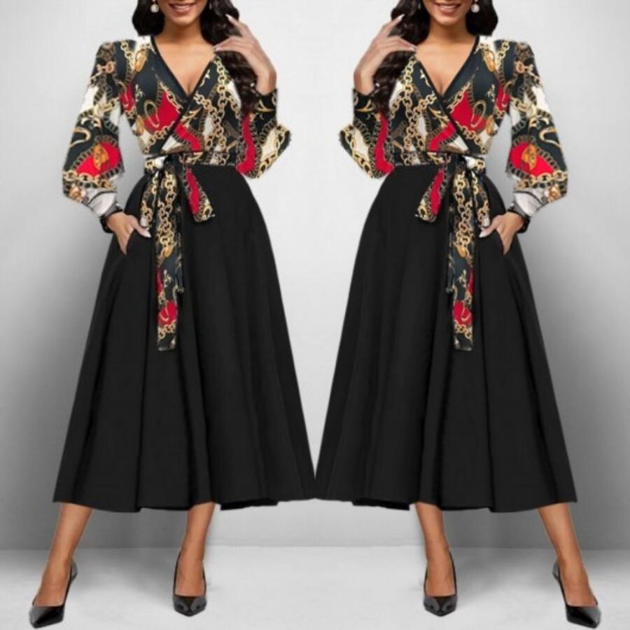 Kadın Uzun Kollu Kruvaze Yaka Dalgıç Krep Midi Boy Elbise - 3