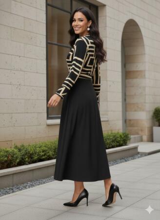 Kadın Uzun Kollu Kruvaze Yaka Dalgıç Krep Midi Boy Elbise - 3