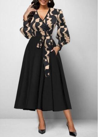 Kadın Uzun Kollu Kruvaze Yaka Dalgıç Krep Midi Boy Elbise - ANGELINO BuyukBedeniz