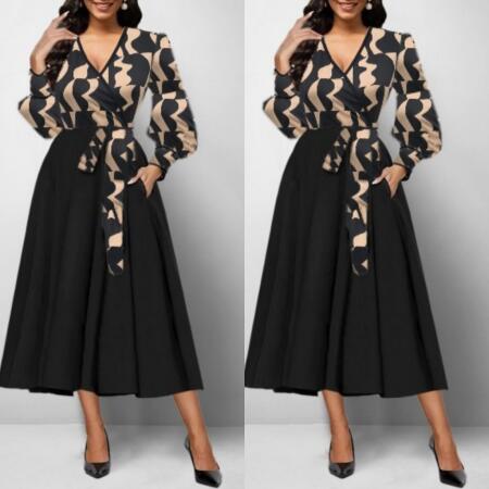 Kadın Uzun Kollu Kruvaze Yaka Dalgıç Krep Midi Boy Elbise - ANGELINO BuyukBedeniz (1)