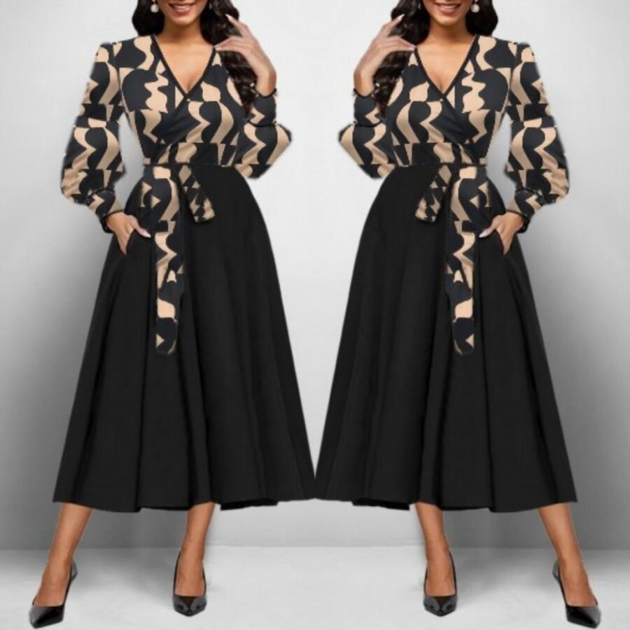 Kadın Uzun Kollu Kruvaze Yaka Dalgıç Krep Midi Boy Elbise - 3