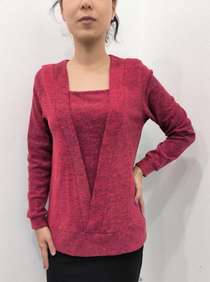 Kadın Uzun Kollu Kruvaze Yaka Kol Ve Etek Ucu Manşet Detay Yumoş Bluz - 2