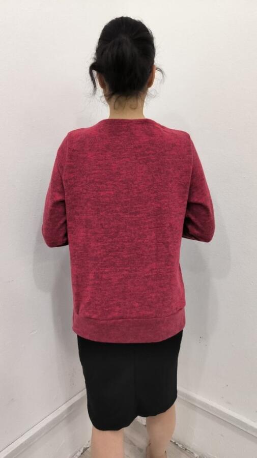 Kadın Uzun Kollu Kruvaze Yaka Kol Ve Etek Ucu Manşet Detay Yumoş Bluz - 3