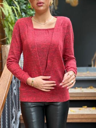 Kadın Uzun Kollu Kruvaze Yaka Kol Ve Etek Ucu Manşet Detay Yumoş Bluz - 6