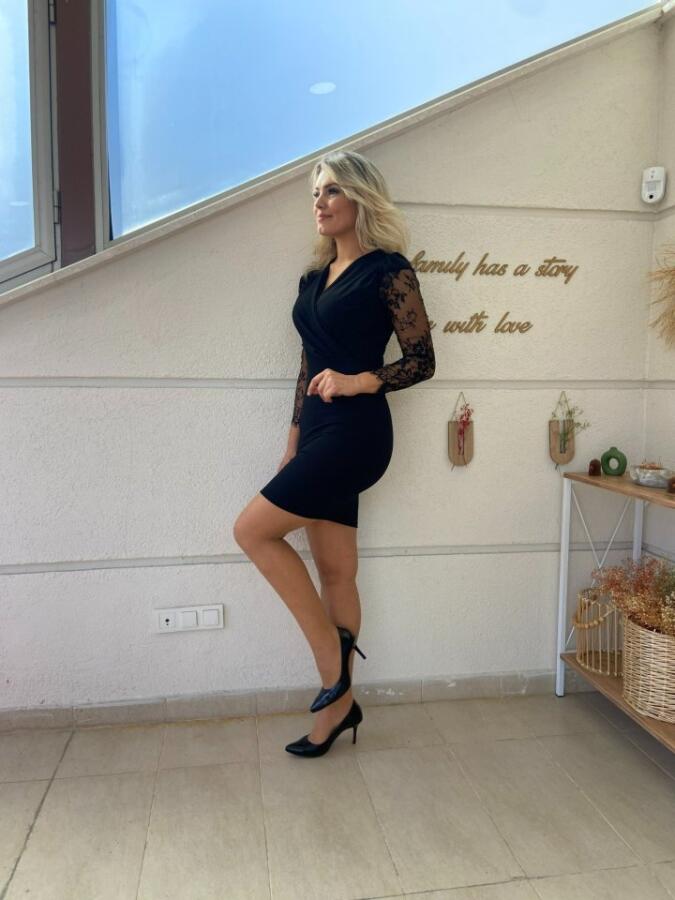 Kadın Uzun Kollu Kruvaze Yaka Kollar Tül Detay Krep Mini Boy Elbise - 21