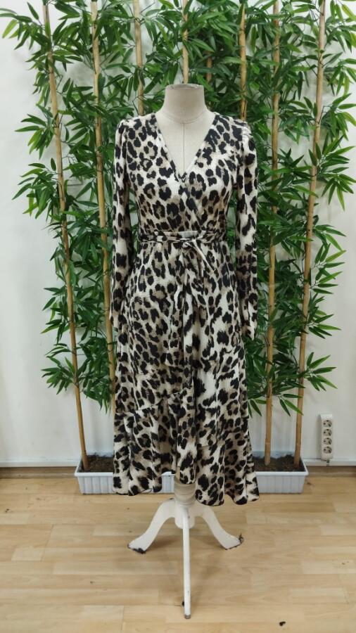 Kadın Uzun Kollu Kruvaze Yakalı Belden Kuşaklı Leopar - 7