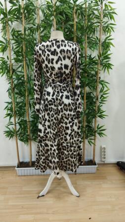 Kadın Uzun Kollu Kruvaze Yakalı Belden Kuşaklı Leopar - 8