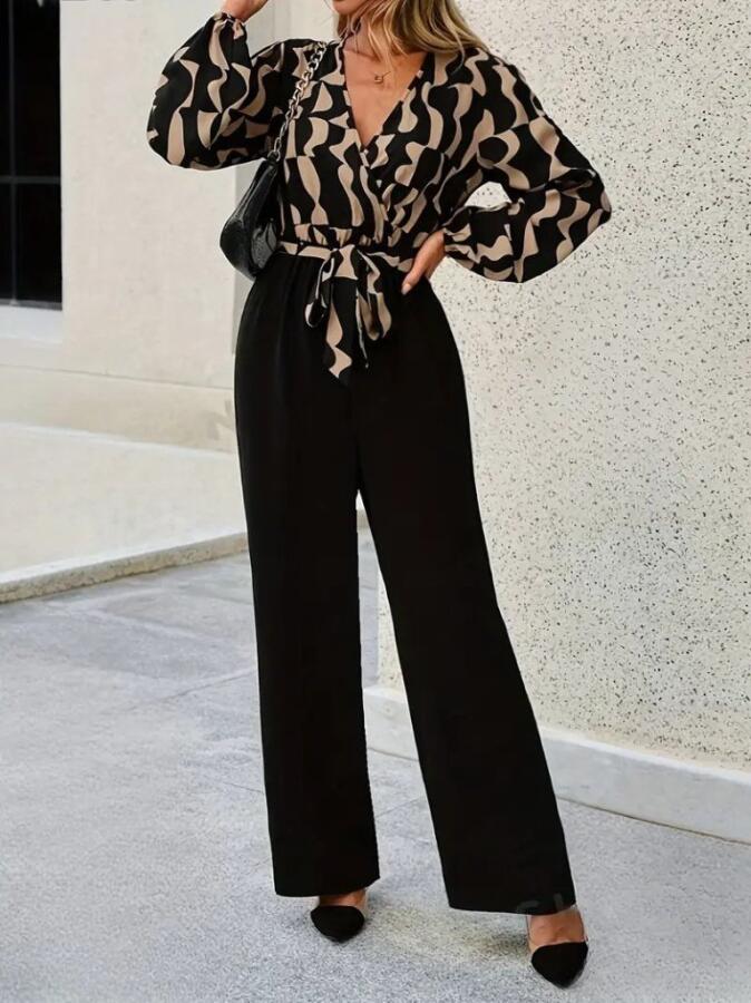 Kadın Uzun Kollu Kruvaze Yakalı Belden Kuşaklı üst Dalgıç Alt Ithal Krep Tulum - 2