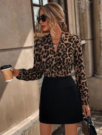 Kadın Uzun Kollu Kruvaze Yakalı üst Dalgıç Alt Ithal Krep Mini Elbise - ANGELINO BuyukBedeniz