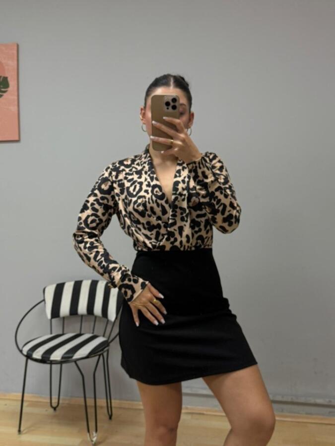 Kadın Uzun Kollu Kruvaze Yakalı üst Dalgıç Alt Ithal Krep Mini Elbise - 3