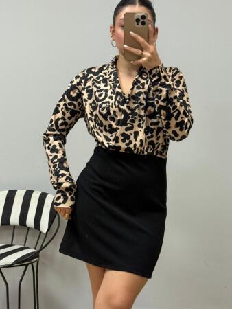 Kadın Uzun Kollu Kruvaze Yakalı üst Dalgıç Alt Ithal Krep Mini Elbise - 4