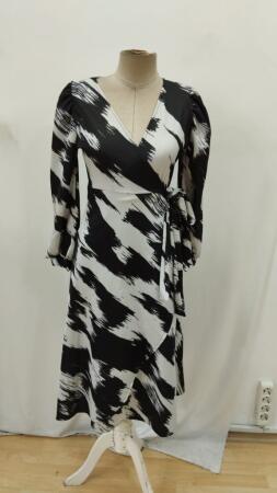 Kadın Uzun Kollu Kruvaze Yakalı Yandan Bağlamalı Desenli Mini Modal Elbise - 9