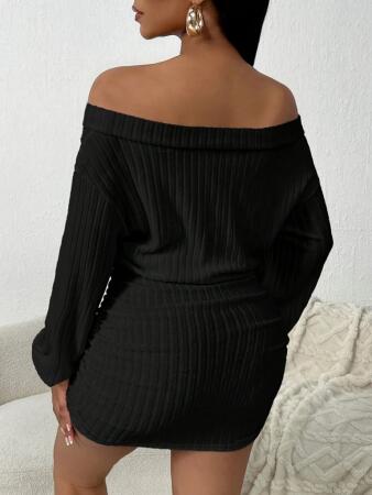 Kadın Uzun Kollu Madonna Yaka Yanlardan Büzgülü şardonlu Kaşkorse Mini Elbise - 4