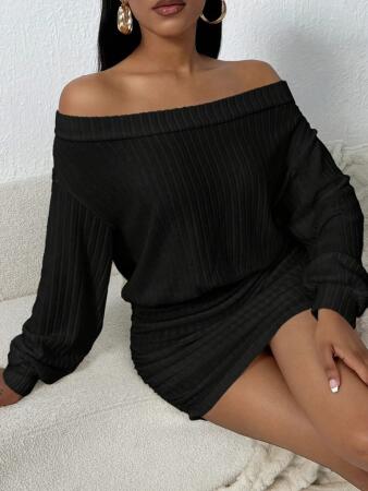 Kadın Uzun Kollu Madonna Yaka Yanlardan Büzgülü şardonlu Kaşkorse Mini Elbise - 6