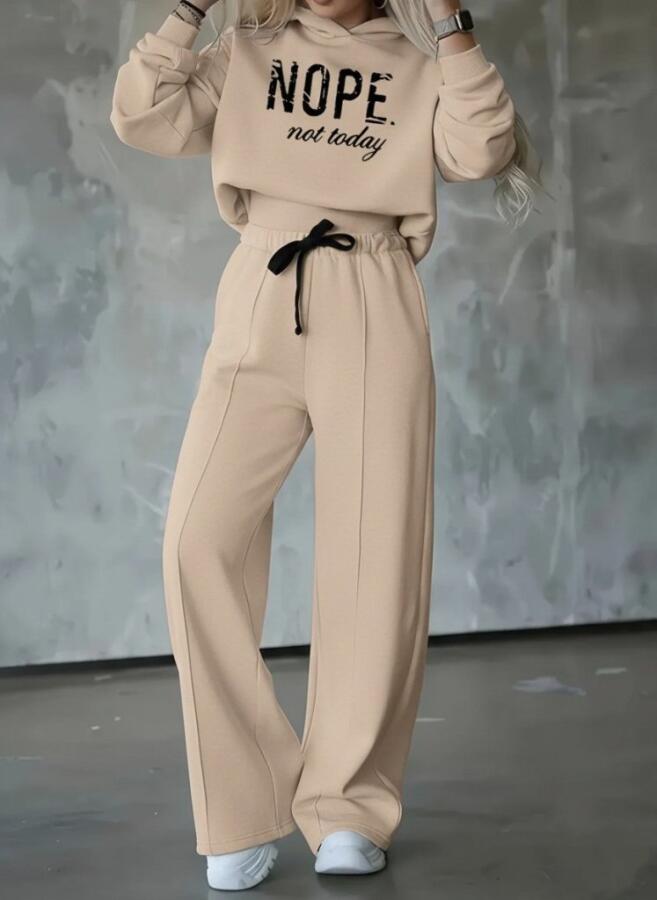 Kadın Uzun Kollu Nope Baskılı Beli Ribanalı Ikili Takım - 1
