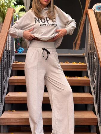 Kadın Uzun Kollu Nope Baskılı Beli Ribanalı Ikili Takım - 13