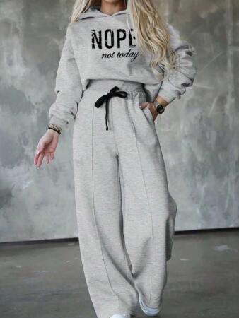 Kadın Uzun Kollu Nope Baskılı Beli Ribanalı Ikili Takım - ANGELINO BuyukBedeniz