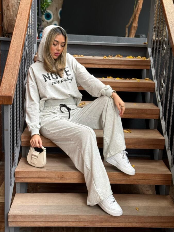 Kadın Uzun Kollu Nope Baskılı Beli Ribanalı Ikili Takım - 9