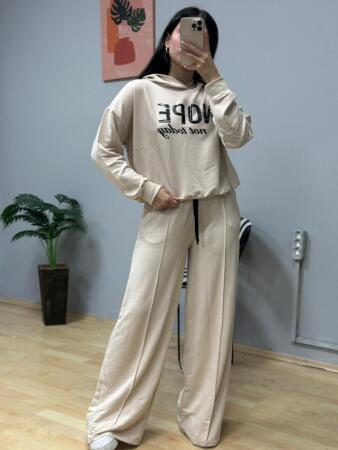 Kadın Uzun Kollu Nope Baskılı Beli Ribanalı Ikili Takım - ANGELINO BuyukBedeniz