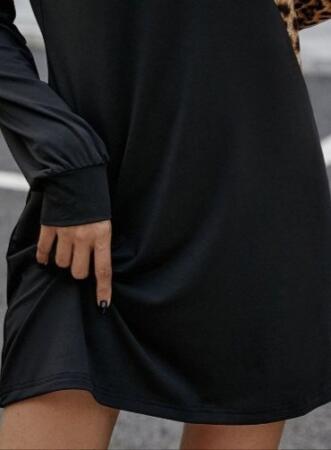 Kadın Uzun Kollu Omuzdan Açık Leopar Desenli Viskon Iki Iplik Mini Elbise - 4