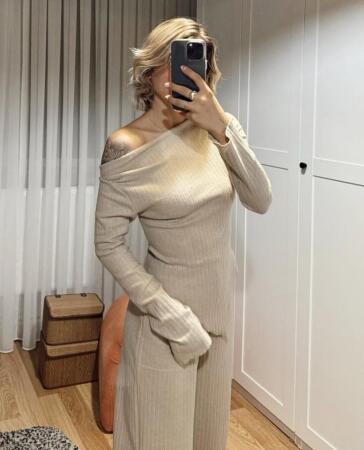 Kadın Uzun Kollu Omuzlardan Açık Asimetrik Kesim Kaşkorse Bluz Ve Pantolon Ikili Pantolon - 8