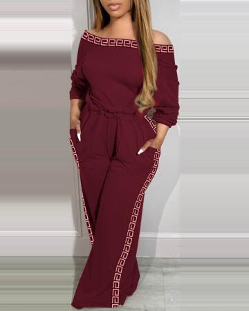 Kadın Uzun Kollu Omuzlardan Açık Beli Lastikli Cepli şerit Desenli Viskon Iki Iplik Tulum - ANGELINO BuyukBedeniz