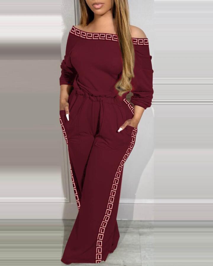 Kadın Uzun Kollu Omuzlardan Açık Beli Lastikli Cepli şerit Desenli Viskon Iki Iplik Tulum - 1