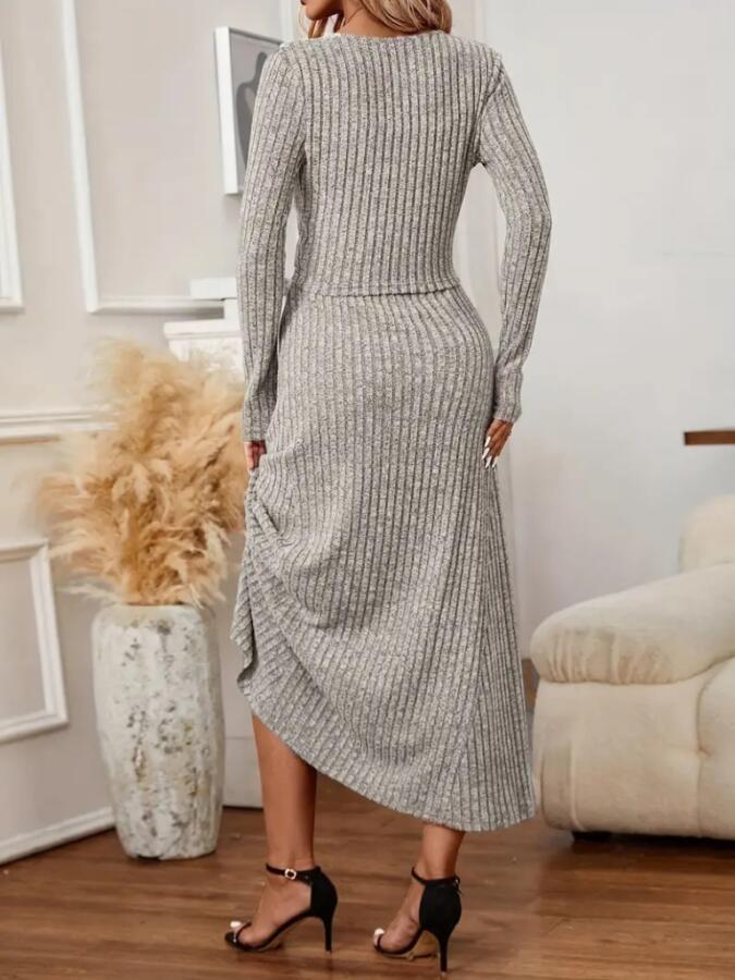 Kadın Uzun Kollu önden Düğmeli Bluz Ve Yüksek Bel A Kesim Uzun Etek şardonlu Kaşkorse Ikili Takım - 3