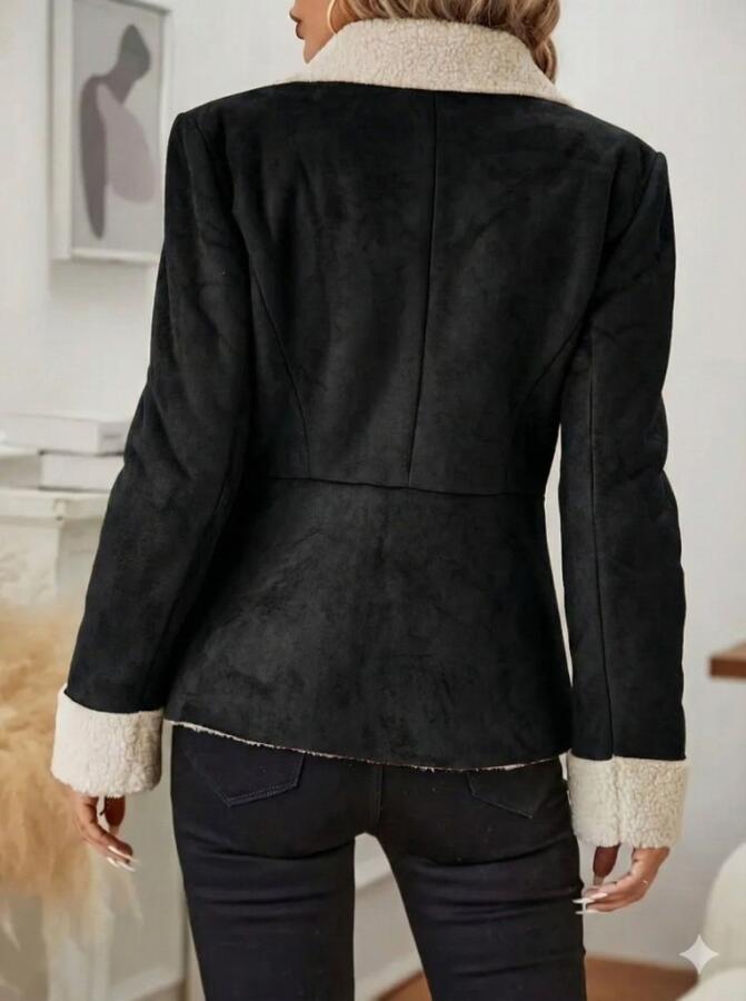 Kadın Uzun Kollu önden Düğmeli Cep Detaylı Kısa Süet Ceket - 3