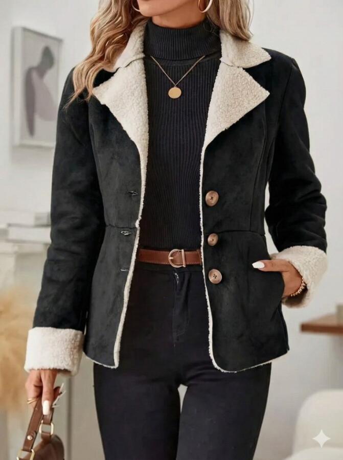 Kadın Uzun Kollu önden Düğmeli Cep Detaylı Kısa Süet Ceket - 4