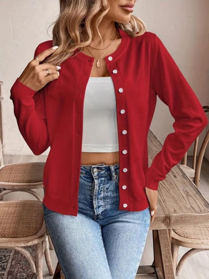 Kadın Uzun Kollu önden Düğmeli Triko Ceket - 1