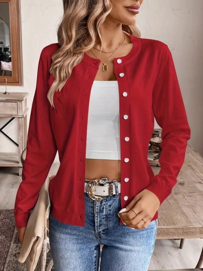 Kadın Uzun Kollu önden Düğmeli Triko Ceket - 2