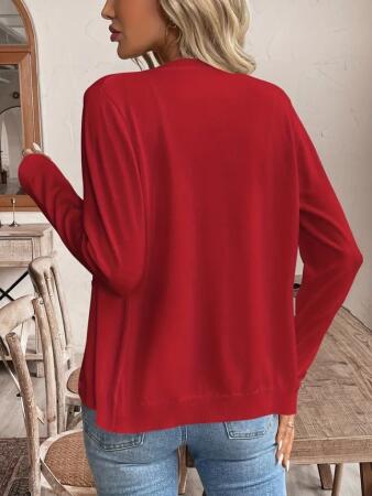 Kadın Uzun Kollu önden Düğmeli Triko Ceket - 3