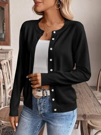 Kadın Uzun Kollu önden Düğmeli Triko Ceket - 4