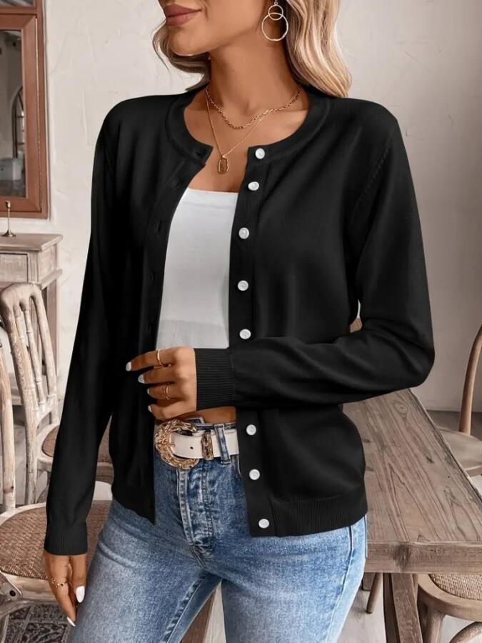 Kadın Uzun Kollu önden Düğmeli Triko Ceket - 4