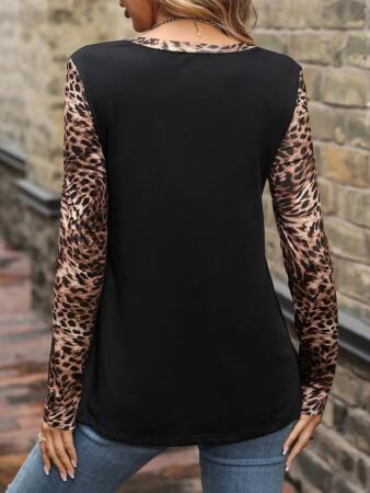 Kadın Uzun Kollu önden Fermuarlı Cepli Leopar Detaylı Viskon - 6