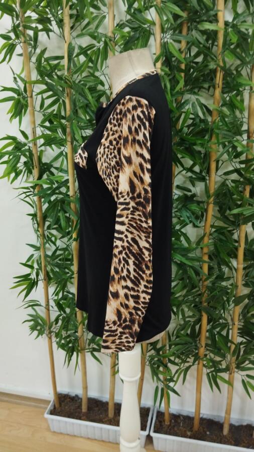 Kadın Uzun Kollu önden Fermuarlı Cepli Leopar Detaylı Viskon - 8